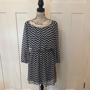 Womens Navy and White Chevron Mini Dress